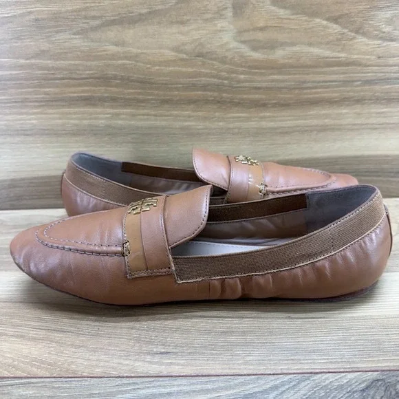 Tory Burch Moc Toe Loafers Flats Womens 7.5 M Royal Tan Leather - Picture 6 of 12